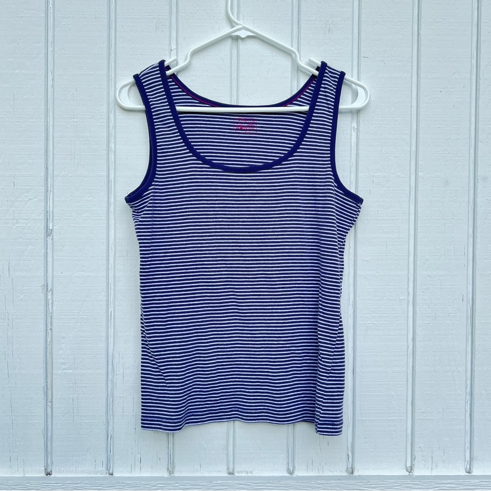 Autre Ton: Striped Blue and White 100% Cotton Women's Tank Top. Size 3 (Large).